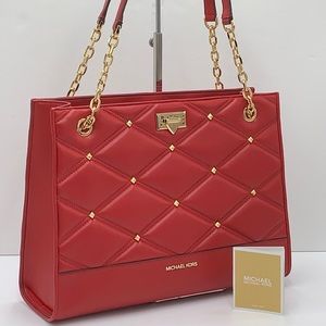 MICHAEL KORS SERENA LARGE EAST WEST CHAIN SHOULDER TOTE CHILI COLOR